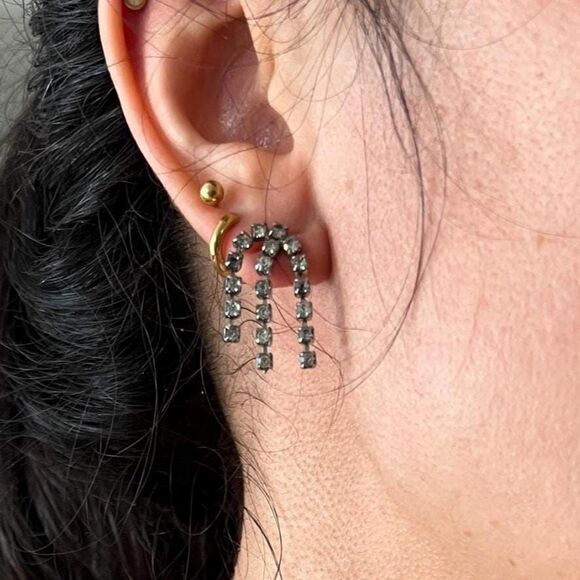 vintage rhinestone drop earrings silver toned post design - Picture 3 of 3